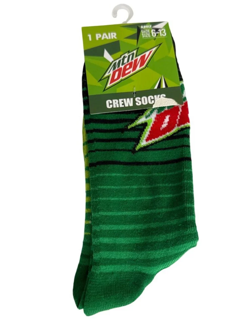 Mountain Dew Men's Crew Socks Green Soda Can Graphic Novelty Size 6-13 NWT